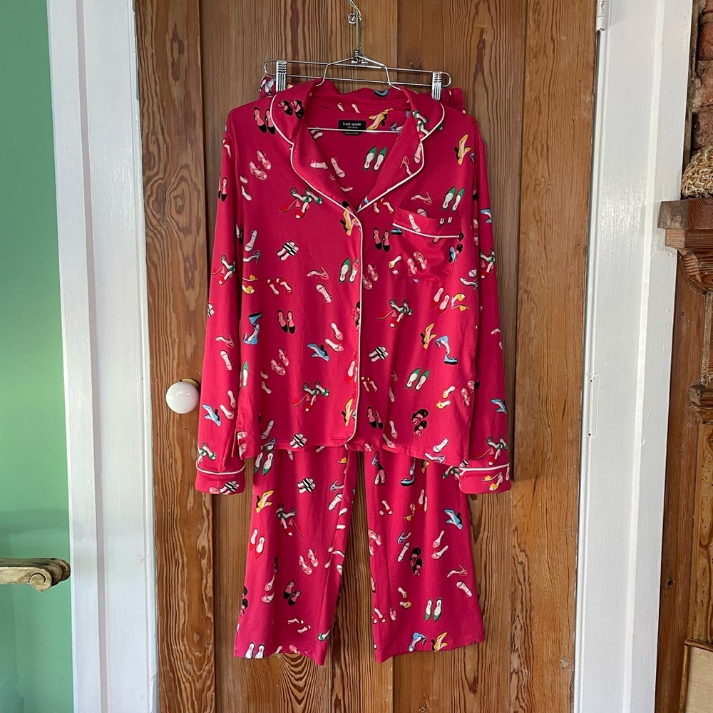 kate spade Pink Pajama Set with Multicolor Shoe Print - Picture 2 of 16